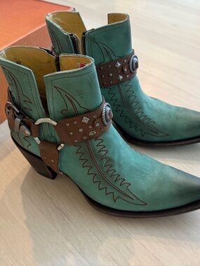 Old Gringo Turquoise and Brown Western Ankle Boots